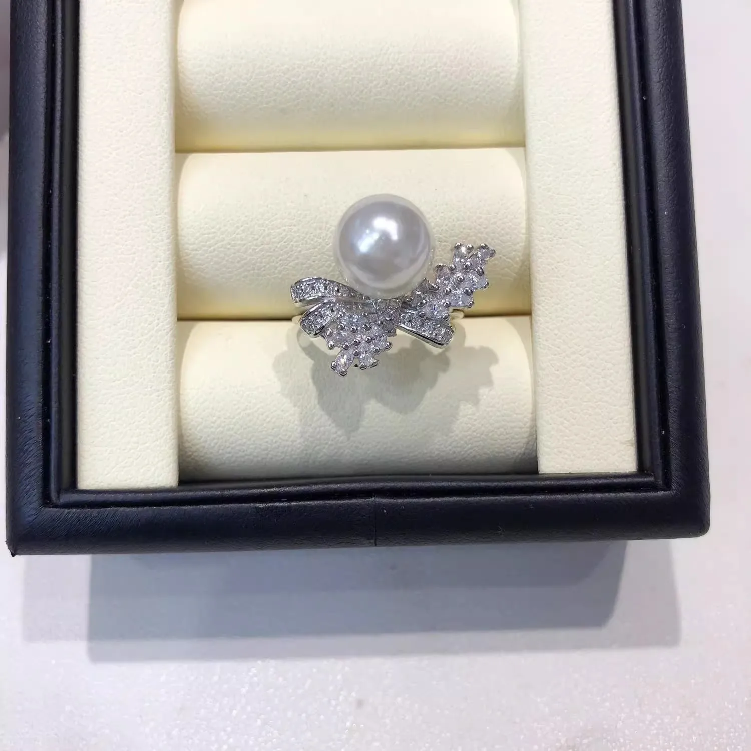 

MeiBaPJ 10 мм кольцо с пресноводным жемчугом и бантом, модное кольцо-держатель, сделай сам, серебро 925 пробы, изысканные свадебные украшения для женщин