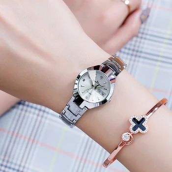 Dames roestvrijstalen horloge Hoogwaardige mode-casual horloges voor dames Waterdicht quartzhorloge met kalender Lichtgevend