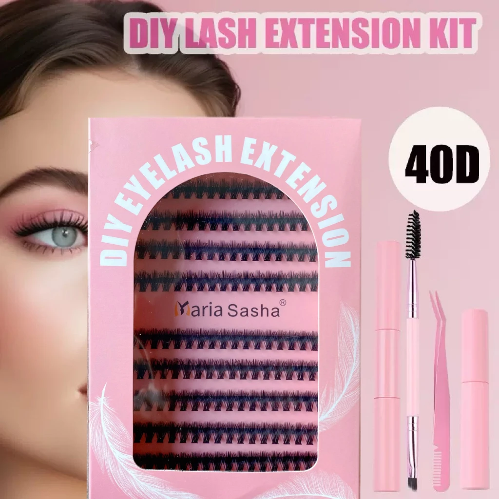 MARIA Sasha Wimpernverlängerungsset, individuelle Wimperncluster-Mix, 10-reihige Wimperncluster mit Dichtung und Wimperenzubehör