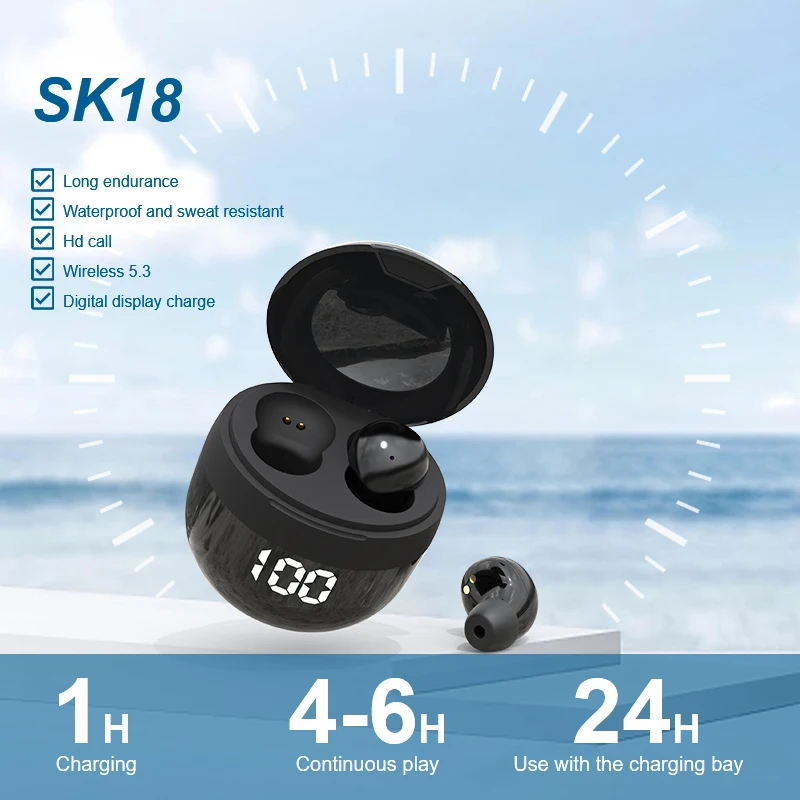 SK Small Tumbler Headphones Bluetooth Wireless Earphones Sleeping Sports Earbuds Noise Reduction HD Bass Sound Quality Headset