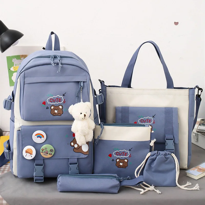 

Primary School Bag Set for Boys Girls Cartoon Bear Girl's Backpack Children Cute Junior High School Combination Schoolbags 5PCS