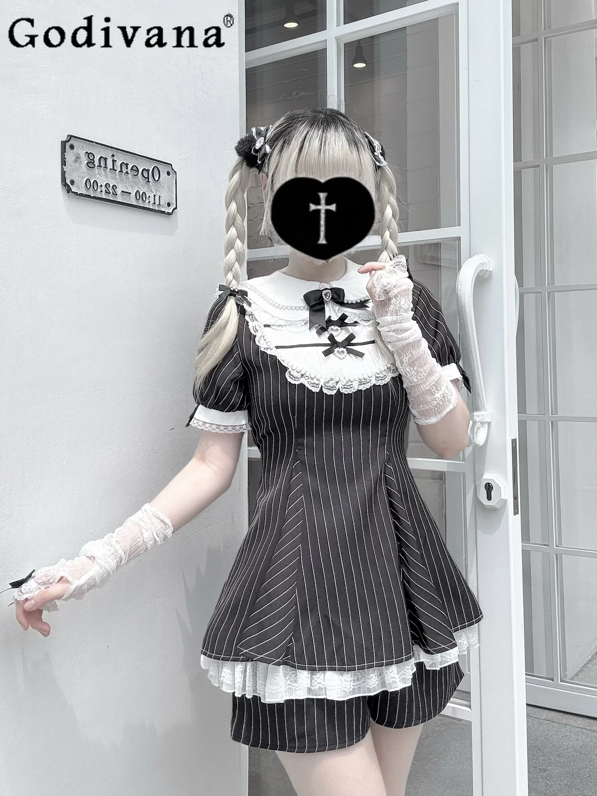 

Original Mass-Produced Mine Dress Set with Sleeves Summer Sweet Cute Bow Rabbit Ears Dress Shorts 2 Piece Sets Women's Outfits