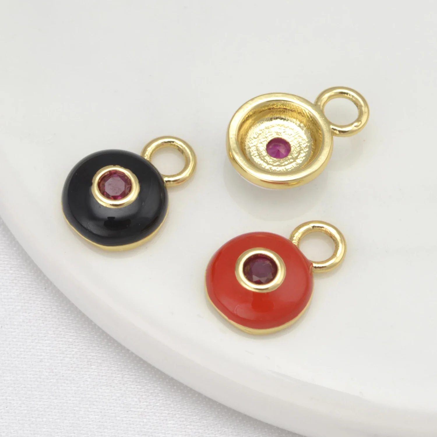 17 Pcs Enameled Eye Round Pendant DIY Jewelry Making Color Charm Copper Gold Plated Earring Chain Bracelet Accessories Wholesale