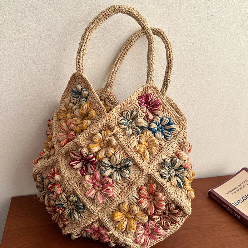 

High-end Luxury Women's Woven Bags Summer Handmade Crochet Large-capacity Beach Bag Elegant Shoulder Bag Handbag New Basket Bag