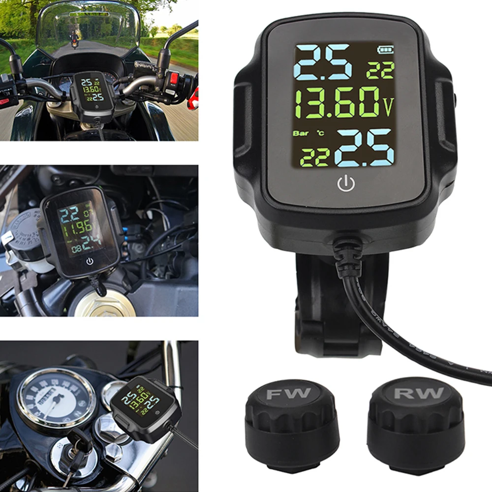 Picture 4: Motorcycle TPMS USB Charger LCD Display With QC 3.0 Tyre Temperature Alarm System With 2 External Sensors For Phone Tablet