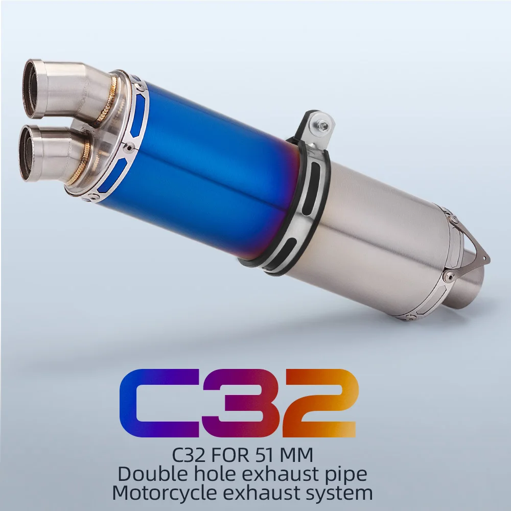 

For Z900GSXR750R6R3ER6N C32 51MM caliber exhaust pipe motorcycle double outlet hole exhaust motorcycle exhaust system
