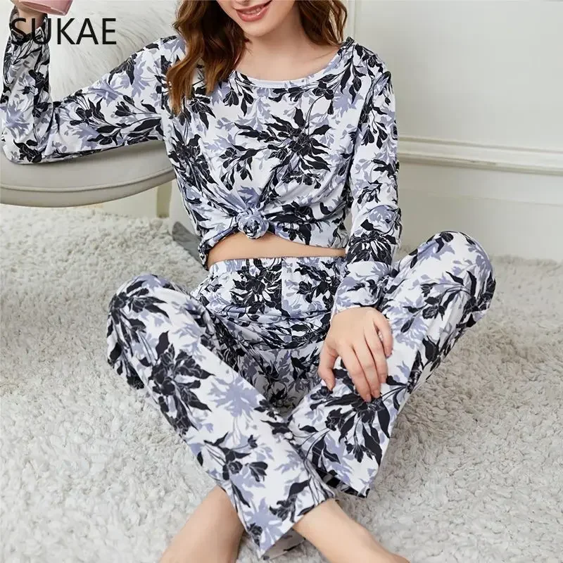 New Christmas Cartoon Nightwear Autumn Winter Pjs New Thin Women Pajamas Set Round Neck Long Sleeves Pijamas Casual Sleepwear