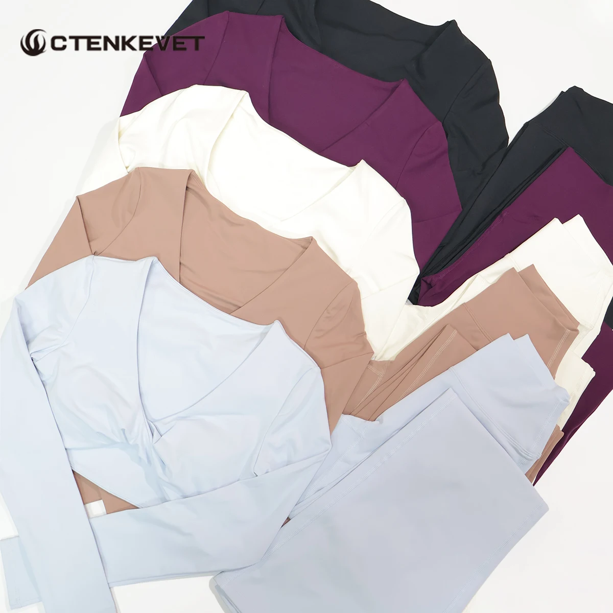 

Ctenkevet, 2 шт., женский быстросохнущий спортивный костюм для йоги с длинными рукавами, женский осенне-зимний спортивный костюм из двух предметов на открытом воздухе, женская спортивная одежда