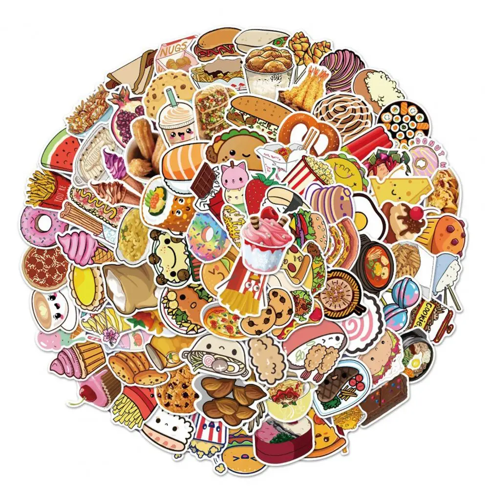 Stationery Sticker Cute Cartoon Food Stickers 100pcs for Laptop Bottles Luggage Skateboards Fun Food Stickers for Kids Adults