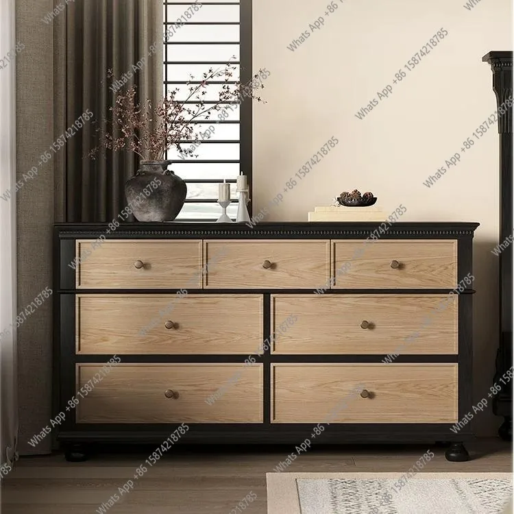 French retro solid wood seven-chest cabinet American  living room entrance side cabinet bedroom storage chest antique style