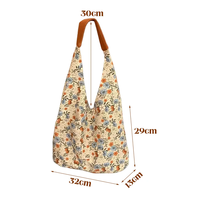 Literarische japanische Stil Hong Kong Stil Design kleine Blumen Leinwand Umhängetasche neue Handtasche große Kapazität Retro Achsel Tasche