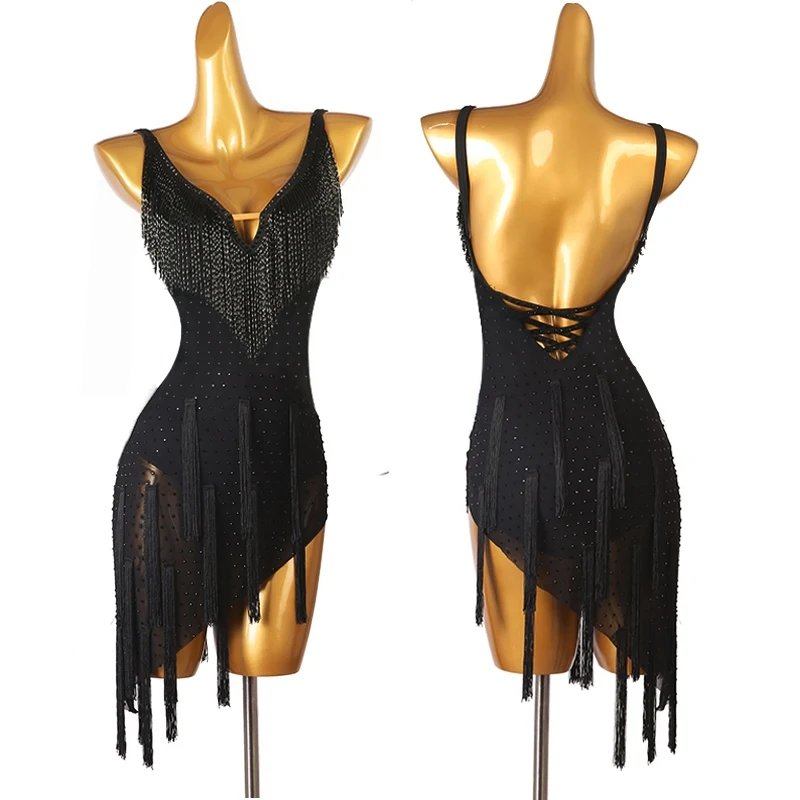 

High End Latin Dance Competition Dress For Women Sexy Backless Tassels Dress Chacha Rumba Tango Adult Female Latin Wear DQL9142