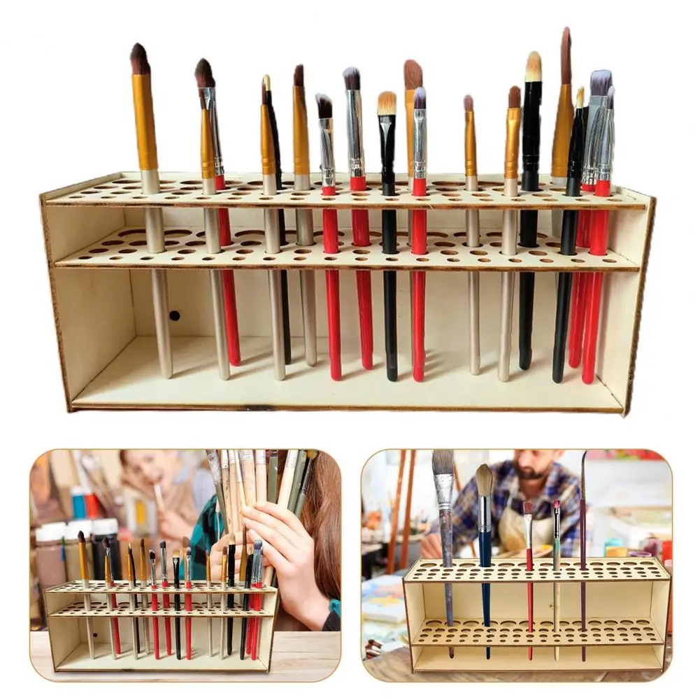 Wooden Brush Organizer Paint Brush Holder with Smooth Edge Detachable Makeup Brush Rack Large Capacity Makeup Brushes Holder