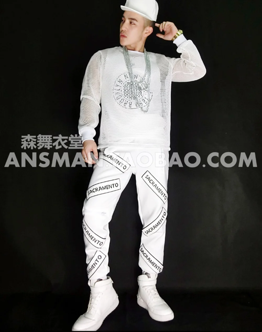 

British Fashion Singer Male DJ Bar Nightclub Guest Hip Hop Lettering Mesh Sports Suit Casual Performance Dress