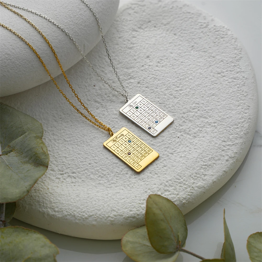 Персонализированный календарь, ожерелье с камнем, подарок на день рождения, семейные украшения, выгравированное колье на день рождения для женщин