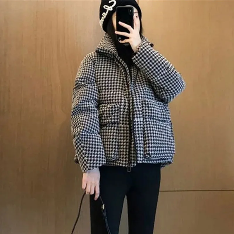 Women Thousand Bird Grid Down Cotton Outwear Autumn Winter Female Thin Cotton Padded Coat Korean Lady Long Sleeves Puffer Jacket