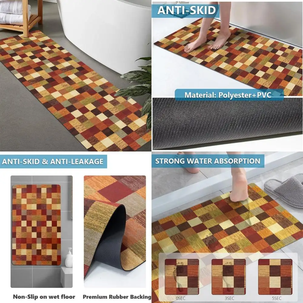 

customizable rubber bath mat - non-slip, quick-drying, absorbent, thin for door clearance, washable bathroom flooring