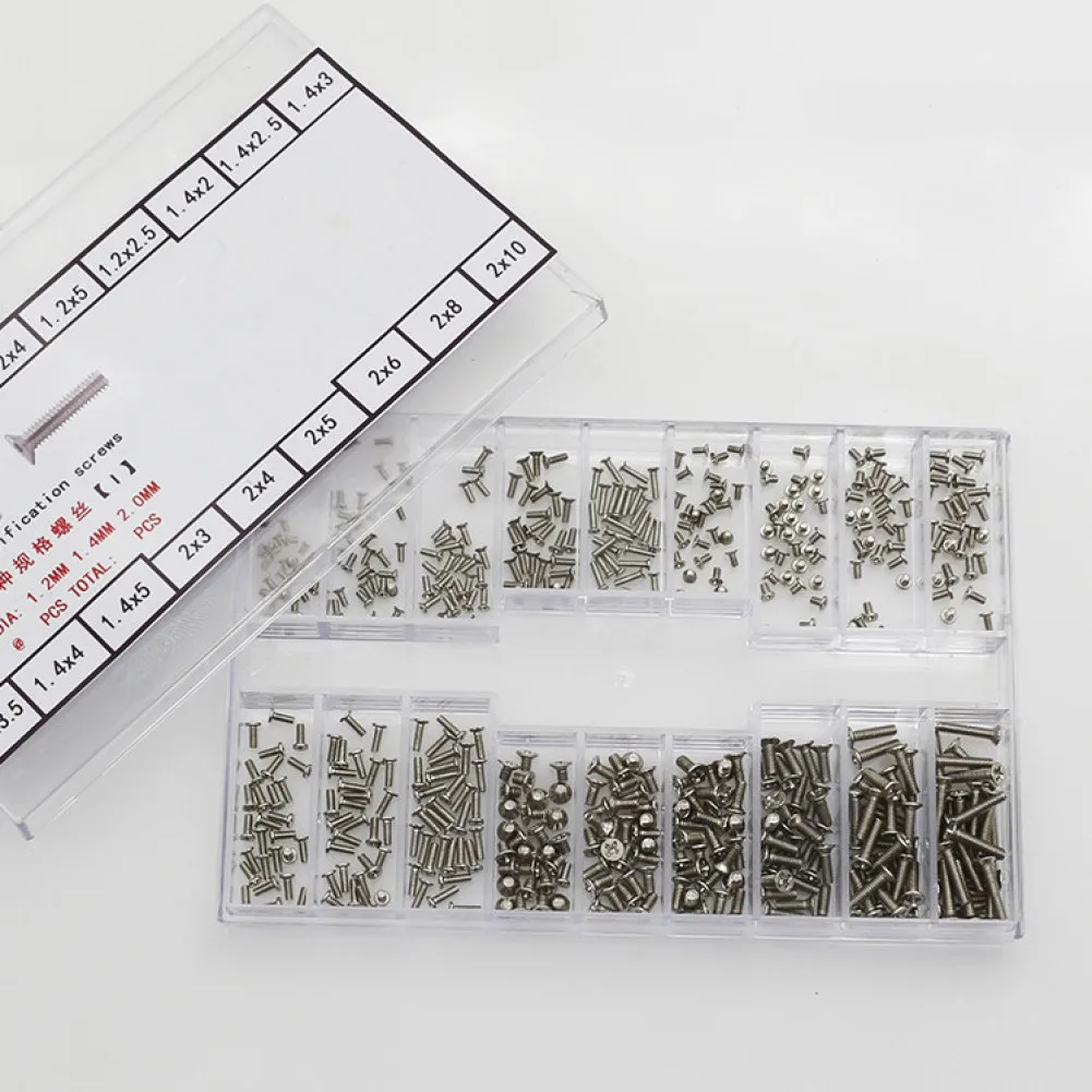 Stainless Steel Mini Watch Screws 1.2mm 1.4mm 2.0mm Diameter for Watch Back Case Glasses Screw Assortment Box 18 Sizes