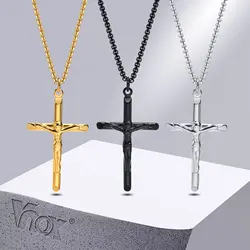 Vnox Stainless Steel Catholic Jesus Christ Cross Crucifix Pendant Necklace for Men Women Religious Prayer Jewelry