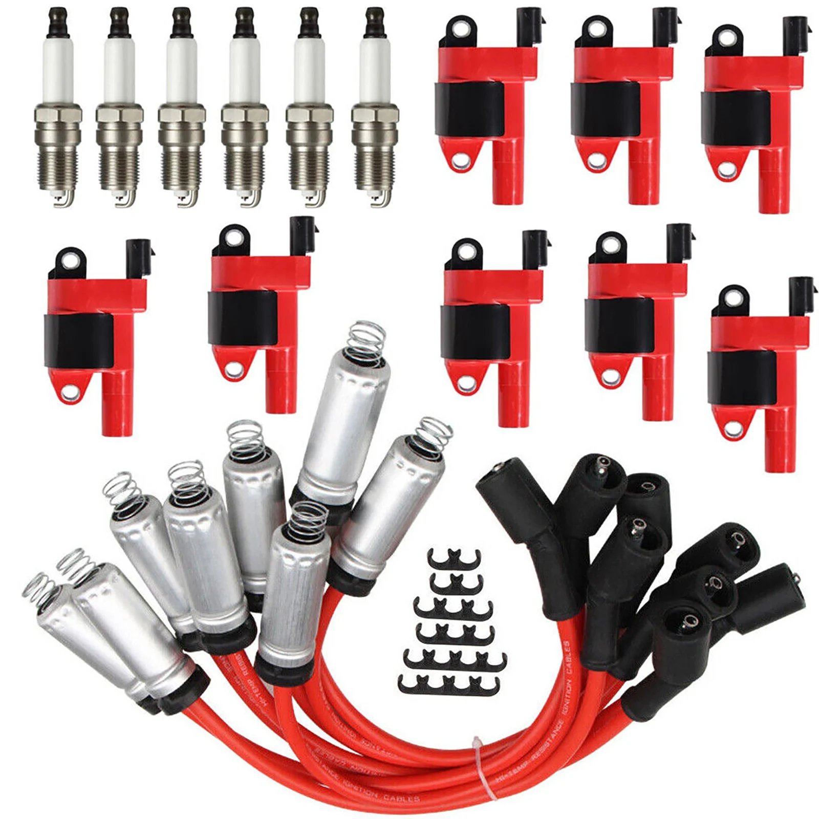 8Pcs For GMC For Chevy Car UF414 Ignition Coil + Spark Plug + Wire Set Kit For Chevy Silverado 1500 Tahoe 5.3L Auto Accessories