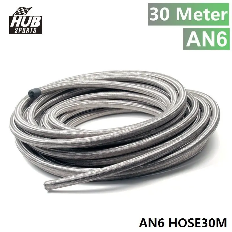 AN -6 AN6  Stainless Steel Braided RUBBER Fuel Oil Hose 30 Metre HU-AN6 HOSE30M