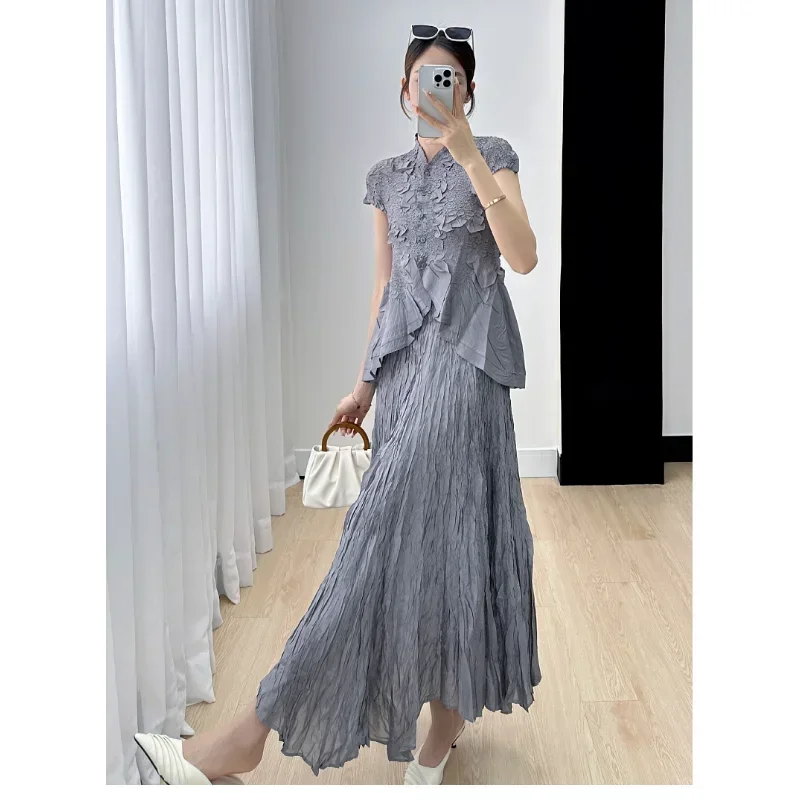 Pleats Original Mid-length Knee-length Half-body Skirt Summer Large Hem Irregular French Pleat A-line Jupe Women Loose Clothing