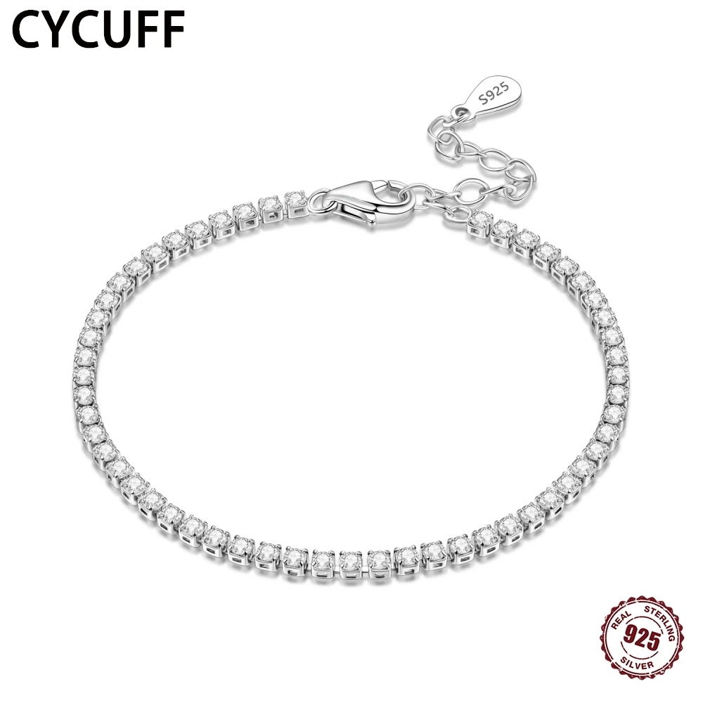 

CYCUFF New 925 Sterling Silver Tennis Chain Bracelet Women Trendy Charms Zircon Jewelry Fashion Simple Engagement Wedding Gifts