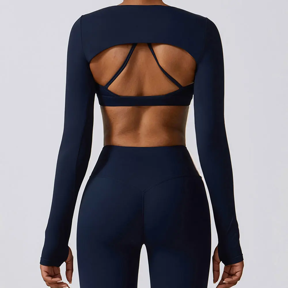 Nowa sportowa koszulka do jogi z długim rękawem i szalem do jogi Nude Fitness Yop Gym Push Ups Workout Top Running Sports Smock