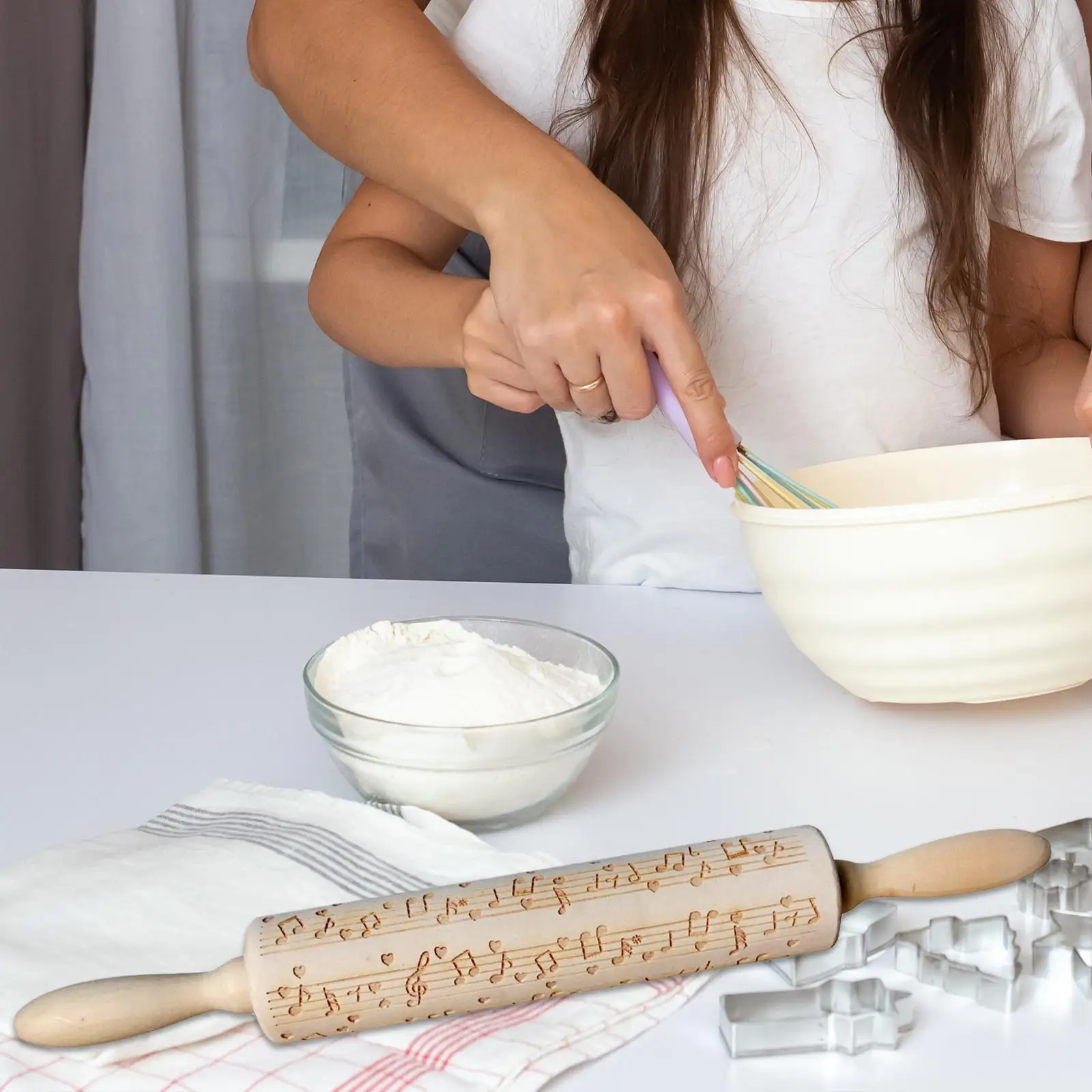 2xEmbossing Rolling Pin Xmas Embossed Rolling Pin for Baking Dough Pastries Style K