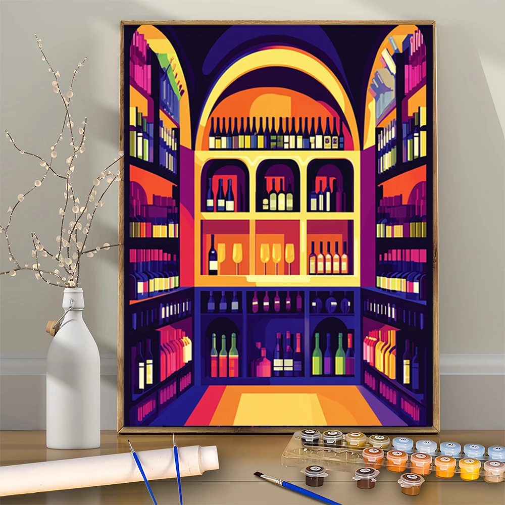 Kit de pintura Digital acrílica DIY con diseño espacial de bodega de vino colorido para principiantes, marco de decoración de pared del hogar no incluido, 1 Uds.