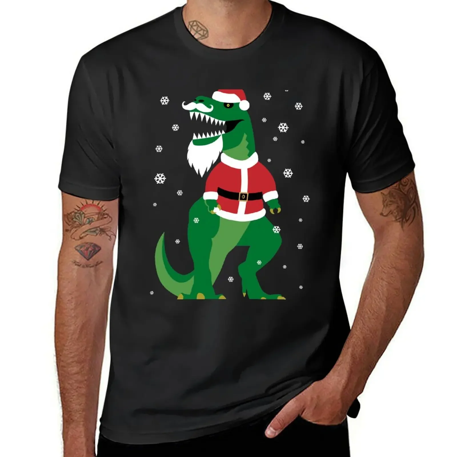 

T-Rex Santa Funny Christmas T-Shirt Luxury man vintage heavyweights valentines boutique clothes Men's cotton t-shirt