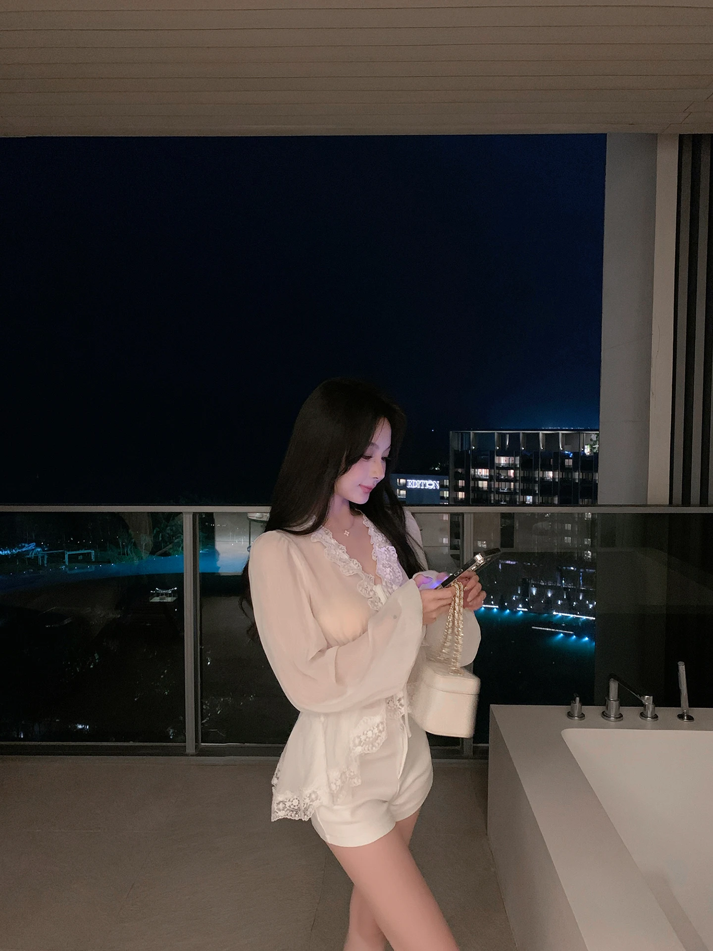 

White Lace Splicing Long Sleeve Shirt Chiffon Women Spring Summer New V-neck Waist-cinched Top Sweet Style ZhouYeye Brand