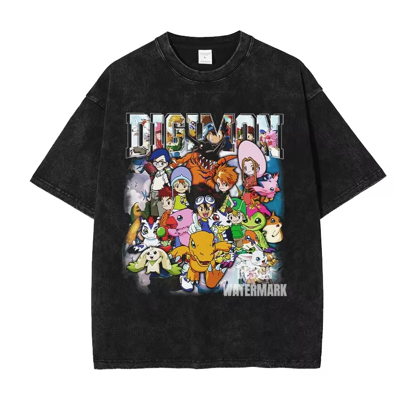 2026 Anime D-Digital M-Monsters T-Shirt Vintage Washed D-Digimon T-Shirts Retro Taichi Yamato Angemon T Shirt Man Ins Y2k