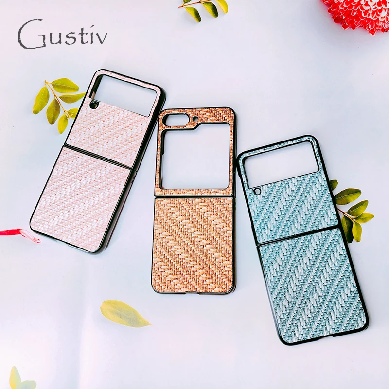 Phone Case For Samsung Galaxy Z Flip 4 5G Z Flip5 Flip3 Vintage Weave Pattern Phone Cover For Zflip3 Zflip4 Z Flip 5 4 Cases