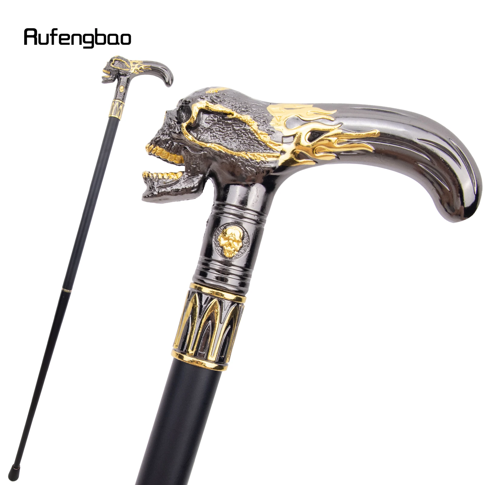 Golden Black Skull Head Walking Cane Fashion Decorative Walking Stick Gentleman Elegant Cosplay Cane Knob Crosier 92cm