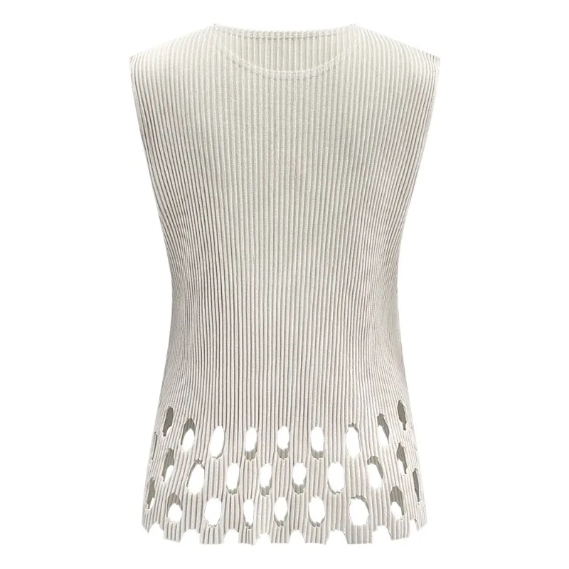  Pleated Hollow T-Shirt 2026 Summer New Sleeveless Vest Casual Fashion Irregular Hem Elegant Simple Women's No-Iron Top