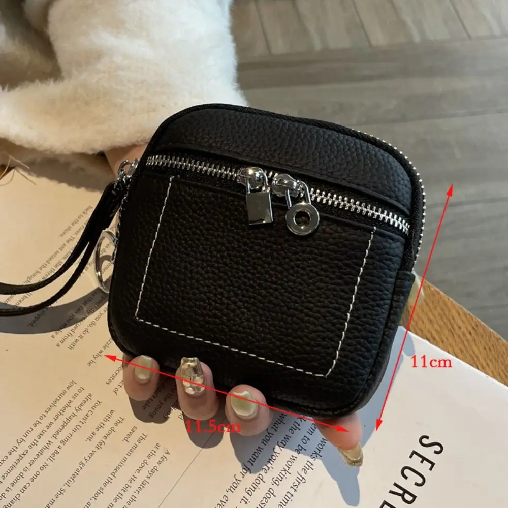 แฟชั่นซิปกระเป๋าใส่เหรียญหนัง PU พร้อมเชือกเส้นเล็กกระเป๋ารายการขนาดเล็กน้ําหนักเบาสีทึบลิปสติกหูฟังกระเป๋า