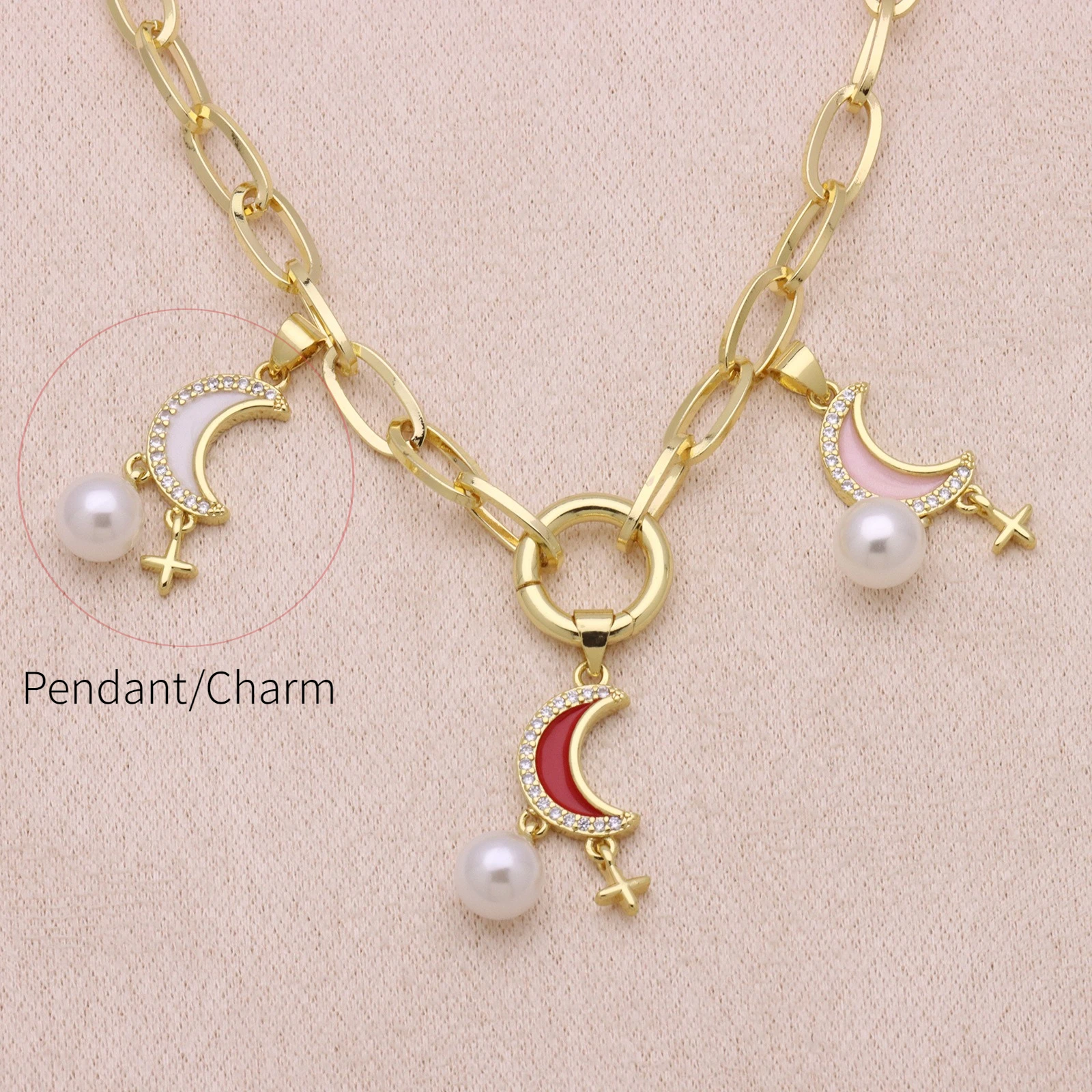 

5pcs Curved Moon Colorful Dripping Oil Pearl Cross Pendant for DIY Necklace Accessories for Women Birthday Gift