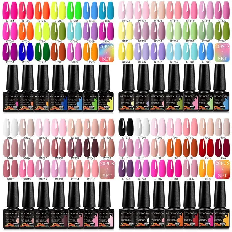 20pcs Gel Nail Polish Set Nude Pink Red Fluorescent Color HEMA TPO FREE Semi Permanent Soak Off UV Gel Varnish DIY Nail Supplies