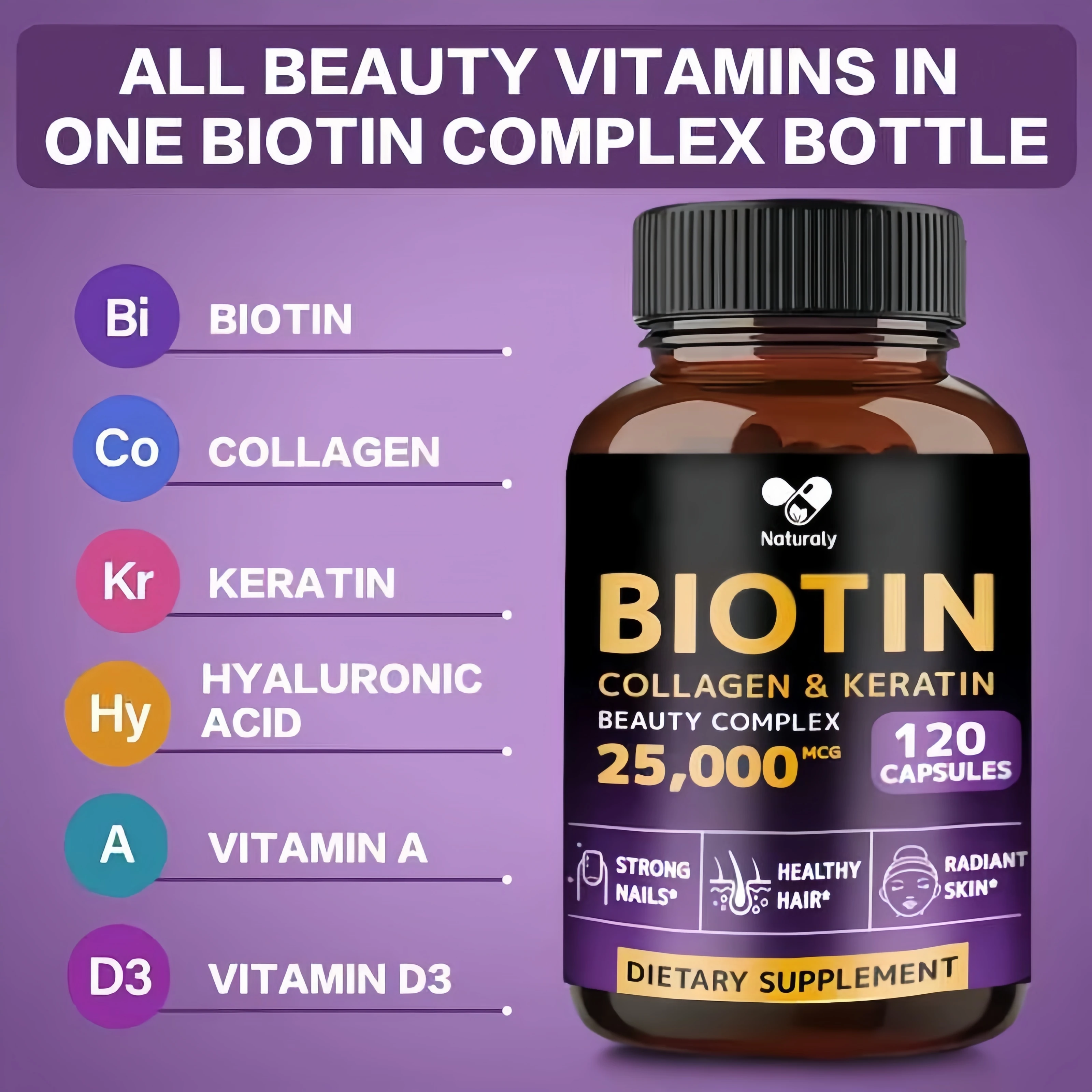 Biotin Softgels - Vitamin Supplement To Support Energy Metabolism and Healthy Hair, Skin and Nails, 25,000 Mcg, Fast Release