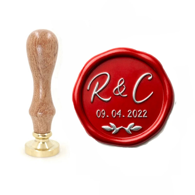 Customized wax seal Stamp Vintage wedding stamp 2 initials date ornament Custom design,Reusable personal stamp for Wedding