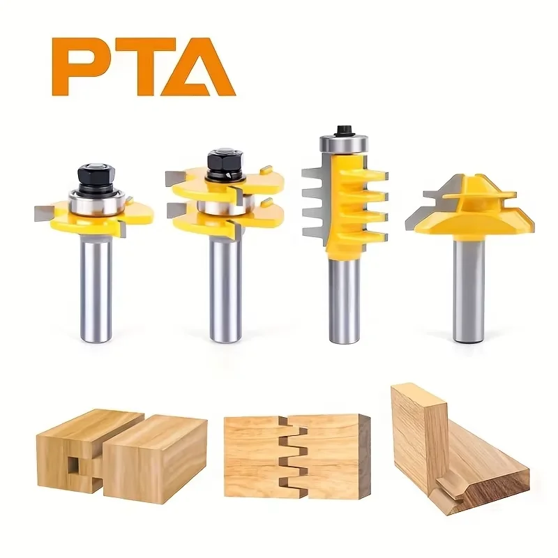 

4PCS Joint Assemble Router Bits Tongue & Groove T-Slot Milling Cutter for Wood Woodwork Cutting45 Degree Lock Miter Milling Cutt