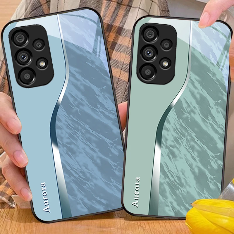 

Water Pattern Purple For Samsung Galaxy S 8 9 10 20 Plus 21 FE 22 23 24 Ultra S7 Edge Black Tempered Glass Phone Case Hard Shell