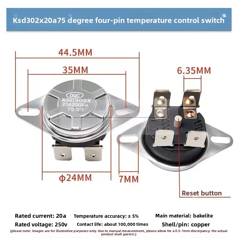 1pcs Home Electric Water Heater Thermostat KSD302X Temperature Limiter Overheat Protector 20A 250V Universal Accessory 75c-105c