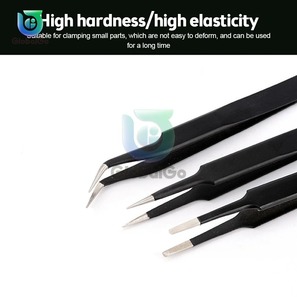 6pcs ESD Precision Tweezer Industrial Tweezers Anti-Static Stainless Steel Tweezer Set Mobile Phone Repair Tools ESD10 to ESD15