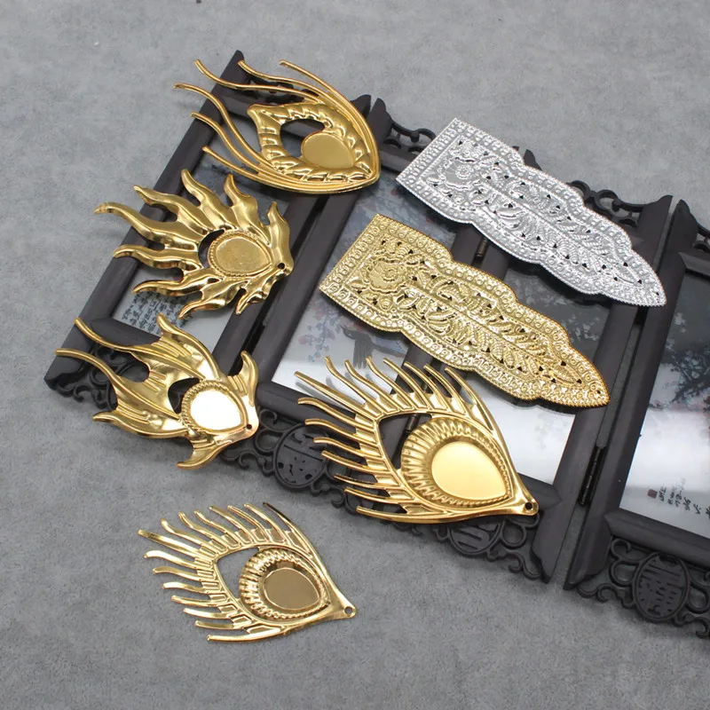 Peacock Feather Wing Filigree Wraps Connectors Metal Crafts Gift Hair Jewelry Accessories Ancient Fashion Decorative DIY Halo