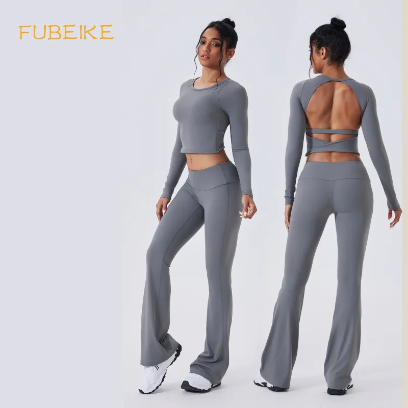 

FUBEIKE Autumn Winter Beauty Back Yoga Outfit Set Casual Tight-Fitting Long-Sleeve Sports Outdoor Fitness Running For Women