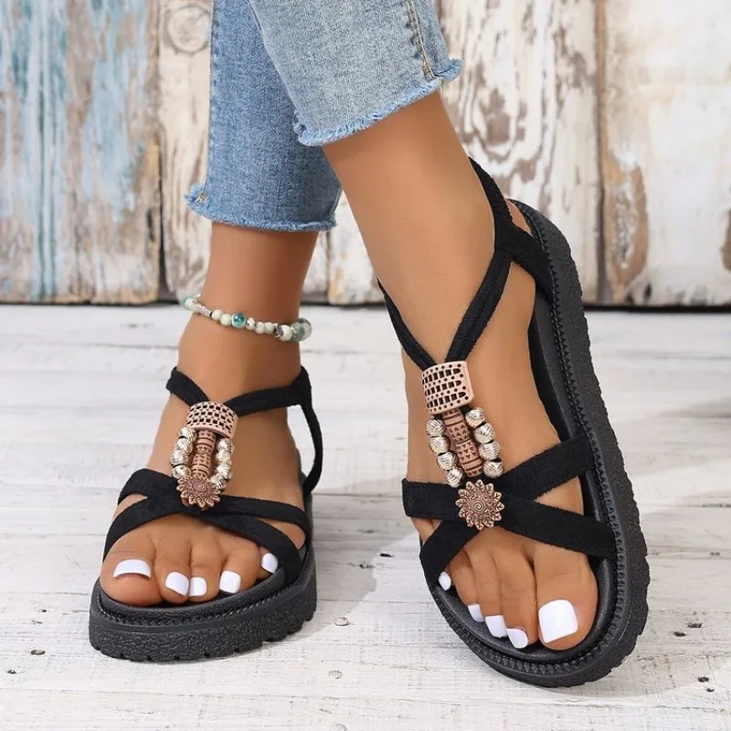 Women Solid Color Wedge Sandals Summer New Ankle Buckle Non Slip Gladiator Shoes Woman Fashion Chunky Platform Sandalias Mujer