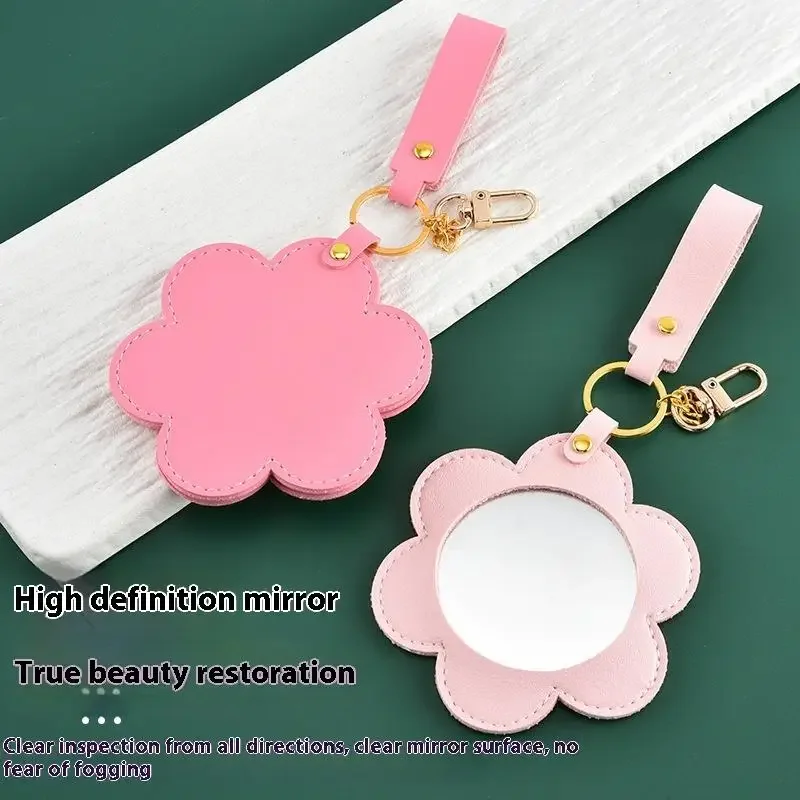مرآة مكياج على شكل زهرة من جلد البولي يوريثان، مستديرة رفيعة للغاية وخفيفة الوزن لمستحضرات التجميل، مرآة جيب صغيرة قابلة للدوران للسفر #4