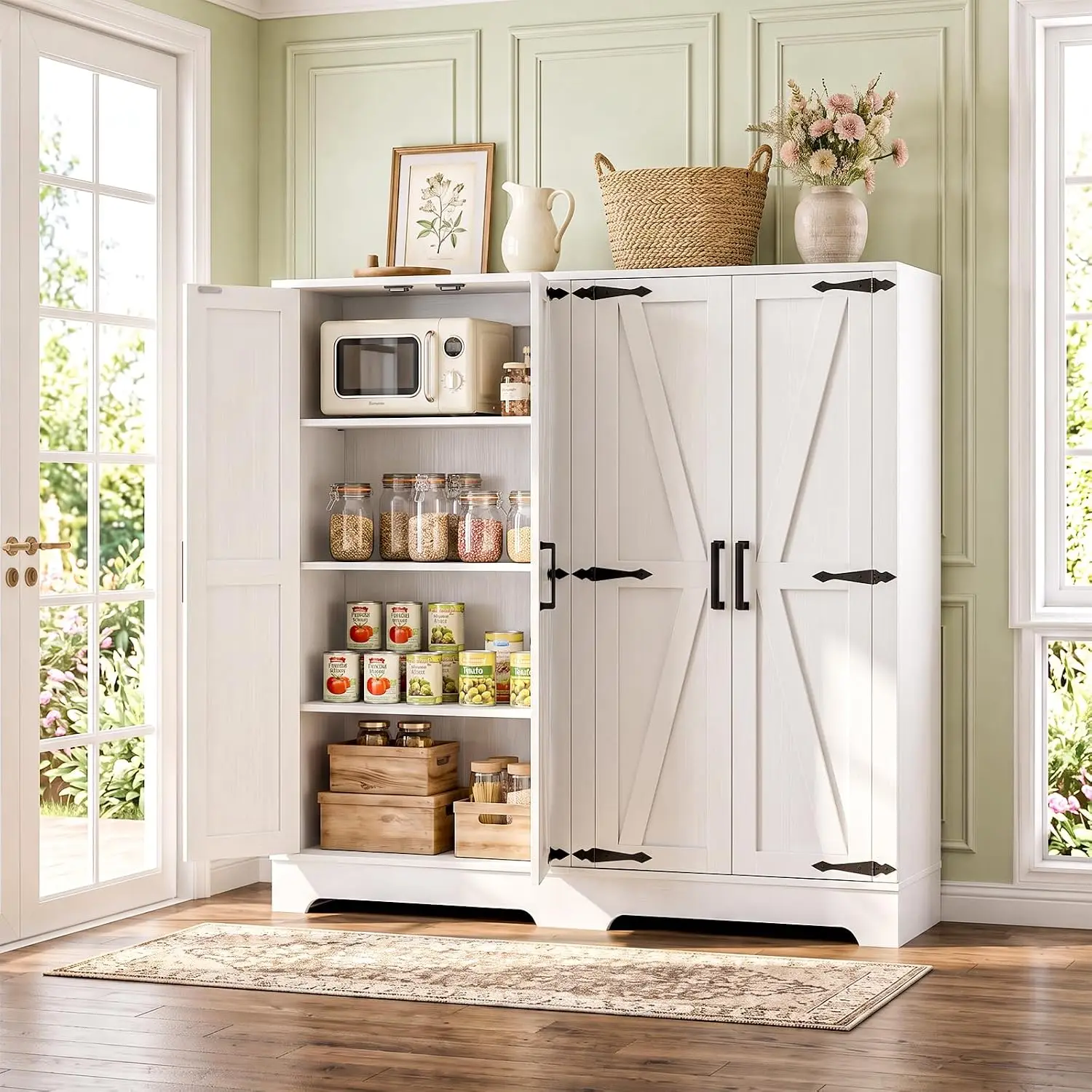 Kitchen Pantry Storage Cabinet with Adjustable Shelves, White